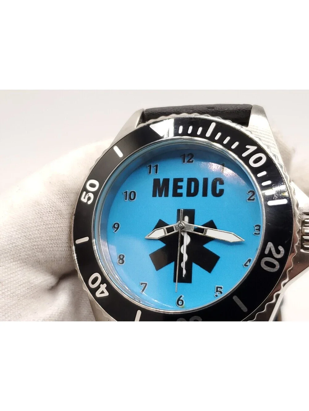 Zazzle Medic Watch Mens New Battery Blue Dial Rotating Bezel 45mm